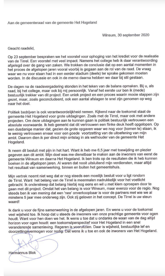 Wethouder Harmannus Blok (ChristenUnie) stapt op wegens miljoenendebacle De Tirrel in Winsum